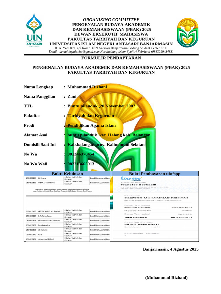Formulir PBAK 2025 | PDF