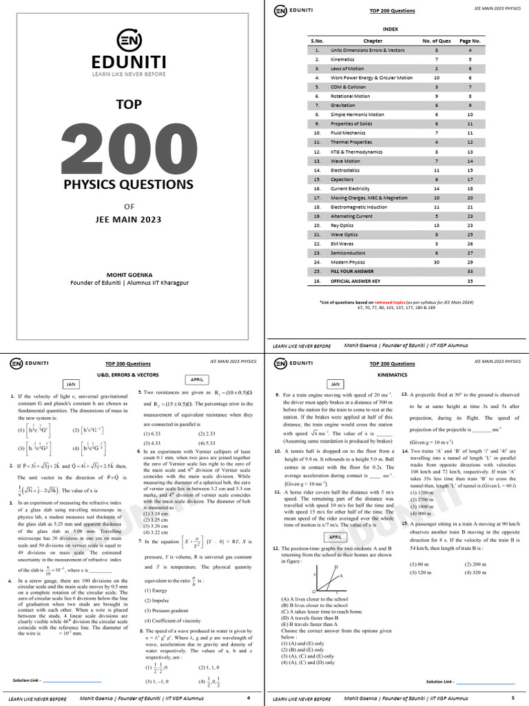 Challenge 1 - Top 200 Questions of JEE Main 2023 Physics | PDF | Waves ...