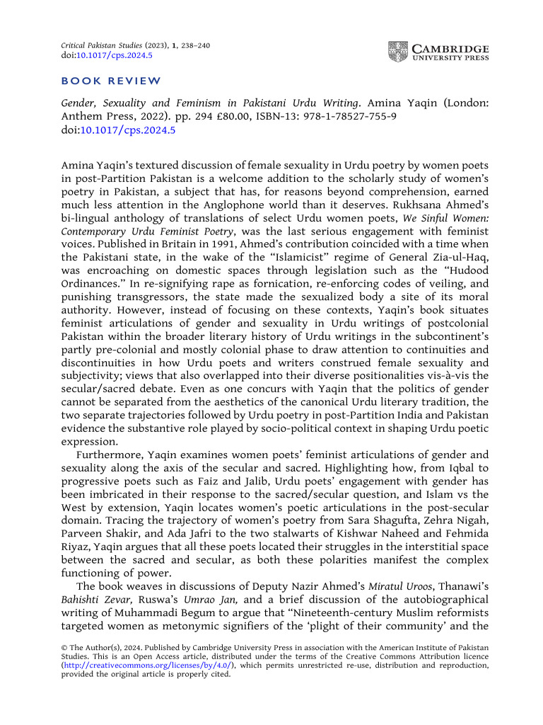 Gender Sexuality and Feminism in Pakistani Urdu WR | PDF | Feminism ...