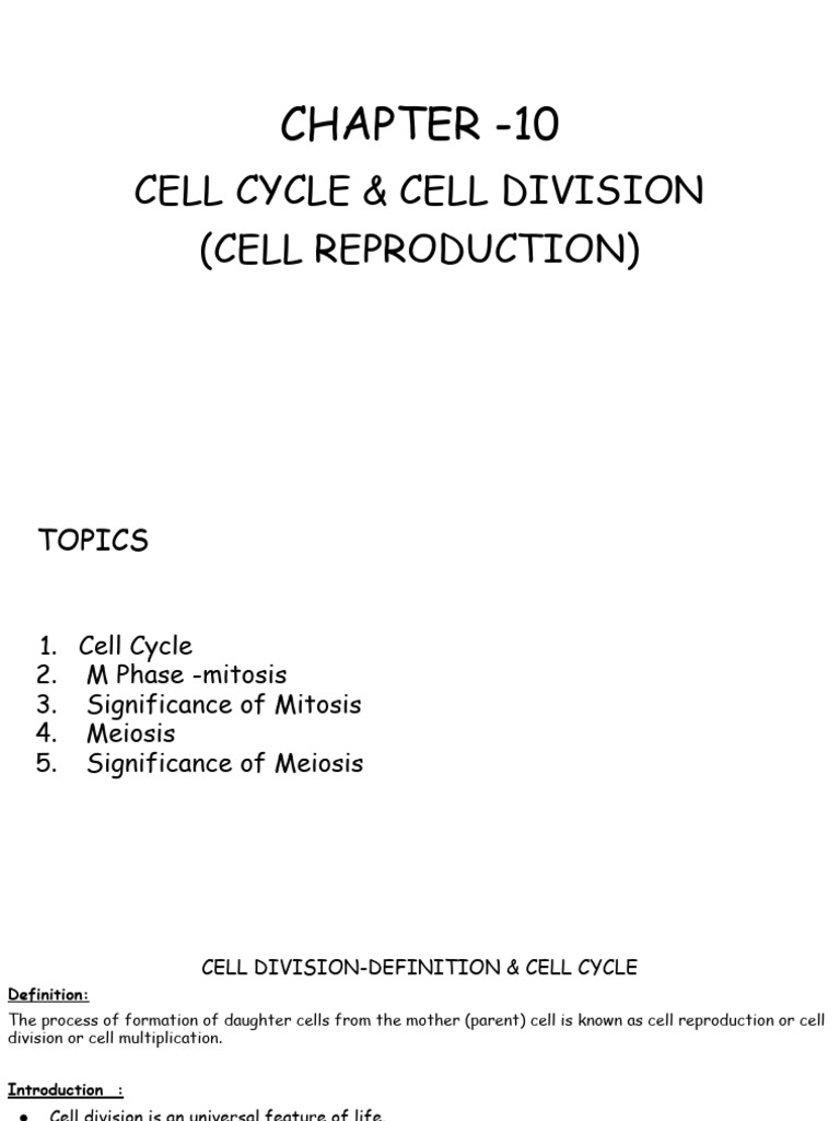 Chapter - 10: Cell Cycle & Cell Division (Cell Reproduction) | PDF ...