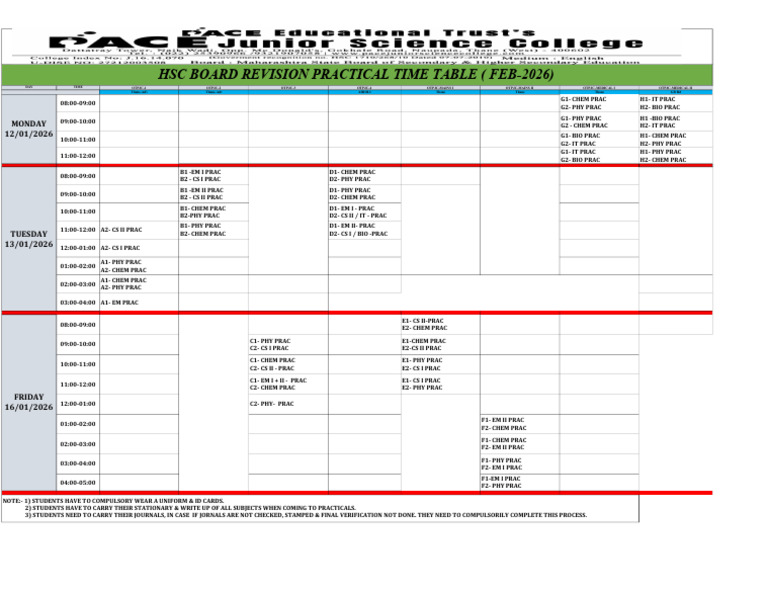 HSC Board Revision Prac TT (Feb-2026) | PDF