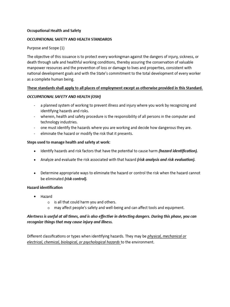 Occupational Health and Safety - REVIEWER | PDF | Hazards ...