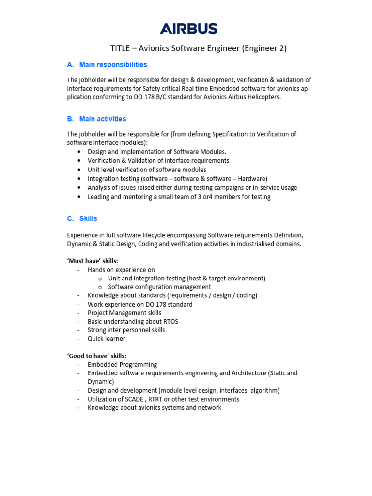 Job Description E2 Avionics Software Engineer | PDF