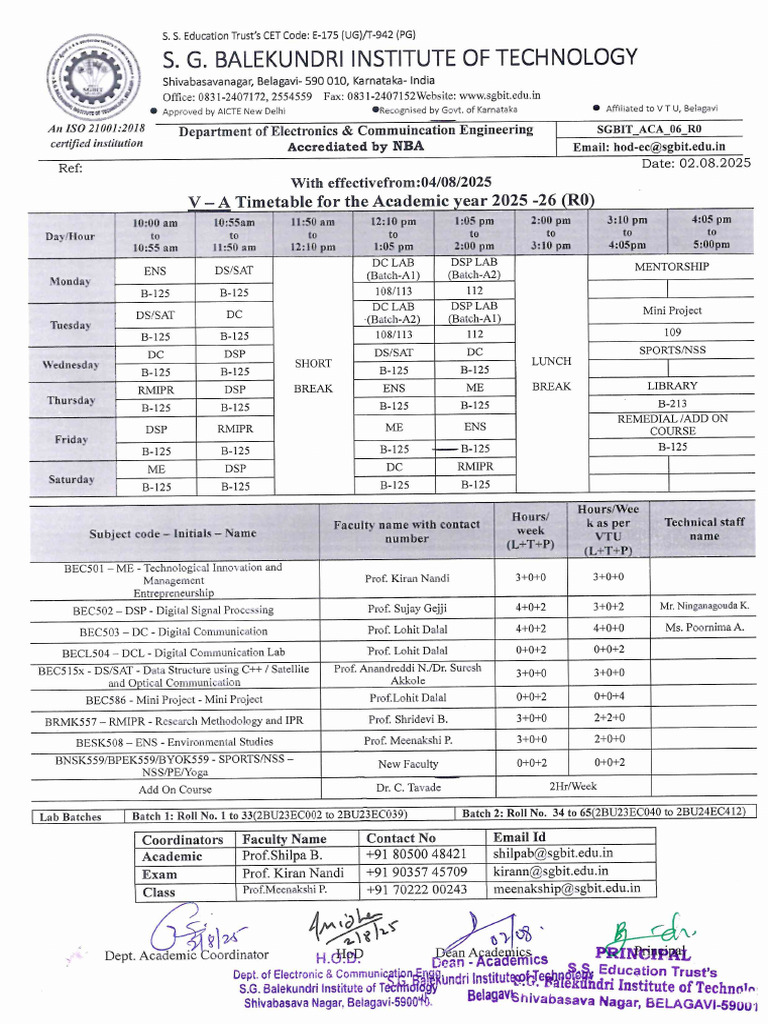5th Sem Time Table | PDF