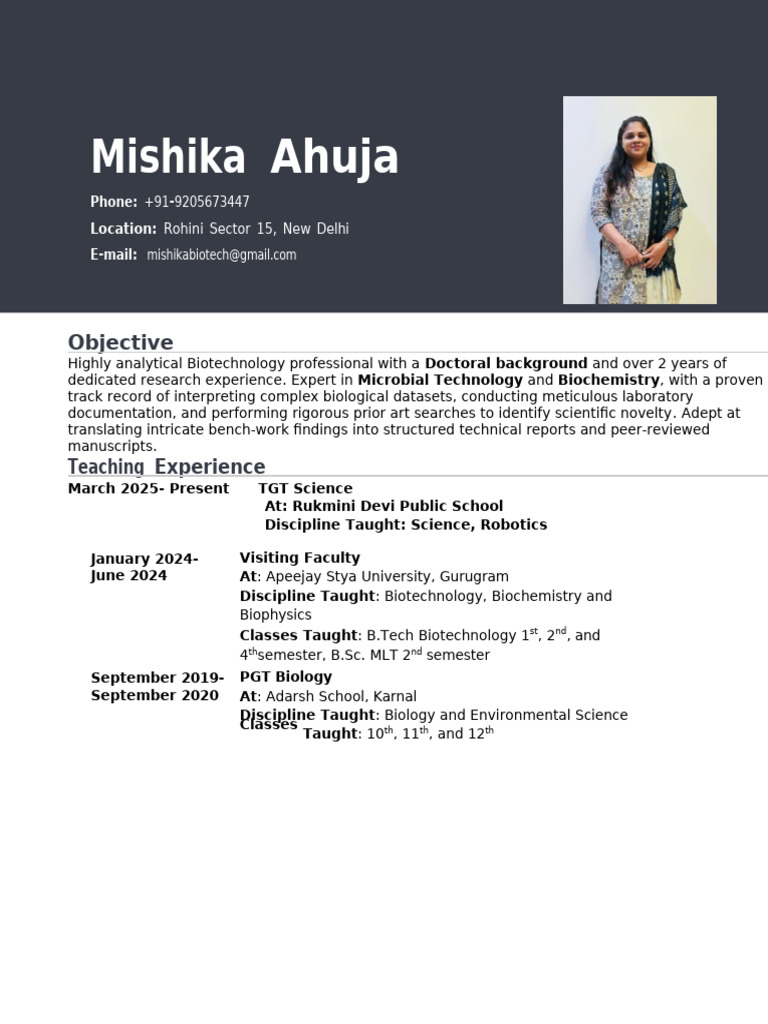 Mishika - Resume November 2024 | PDF | Cognition | Science