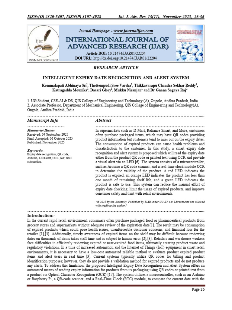 Intelligent Expiry Date Recognition and Alert System | PDF | Optical ...