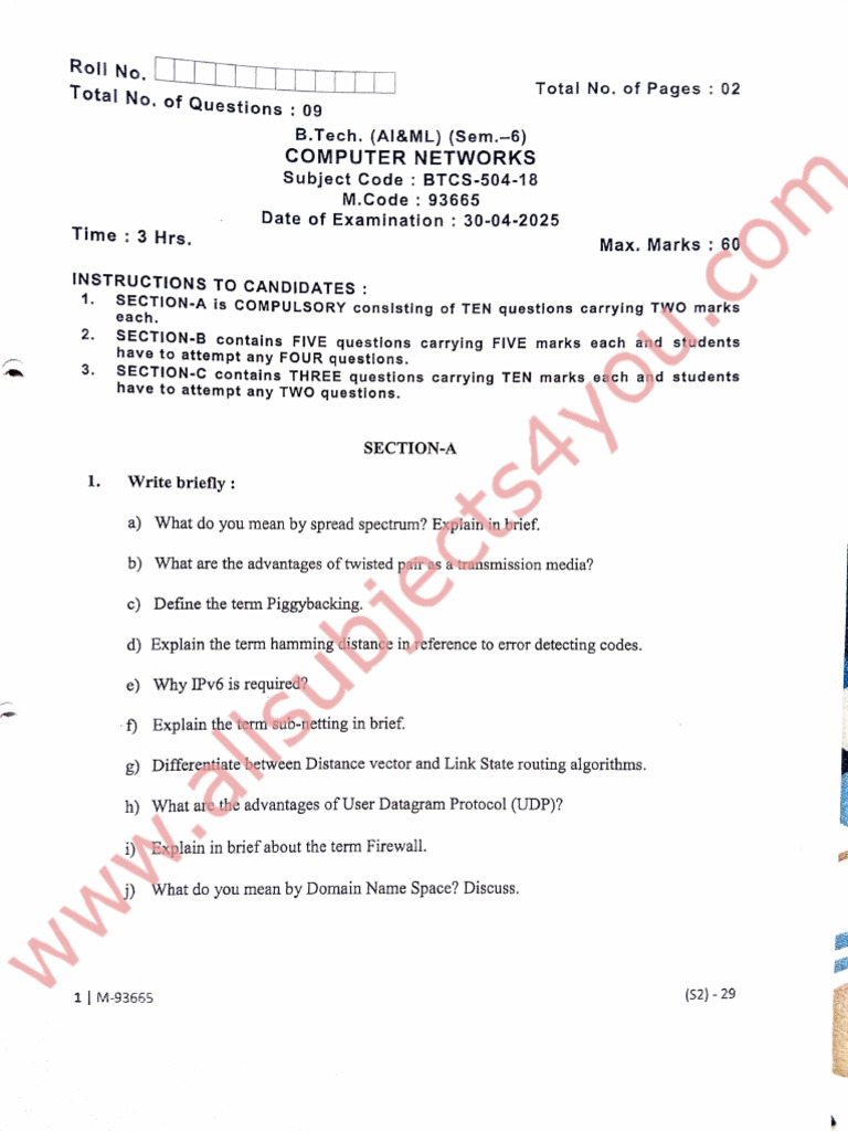 BTech Sem 6 BTCS 504 18 Computer Networks | PDF | Computer Networking ...