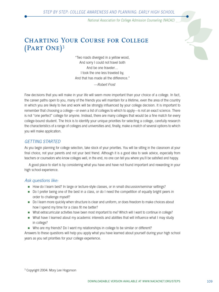 1-Charting Your Course For College | PDF | School Counselor | College