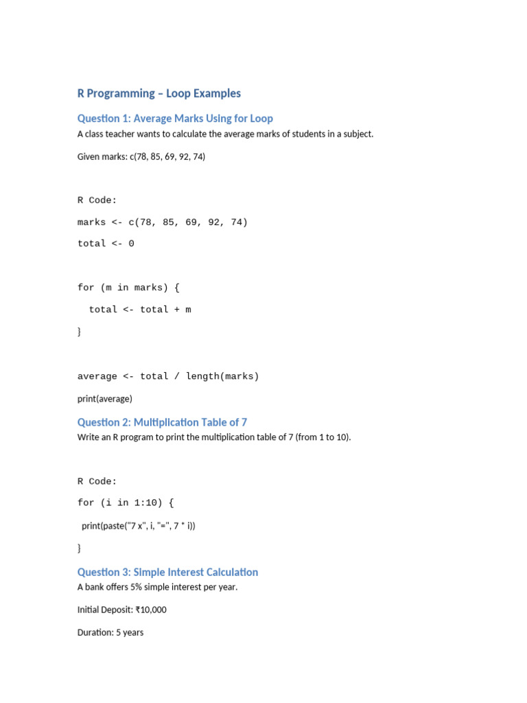 R Loops Assignment | PDF