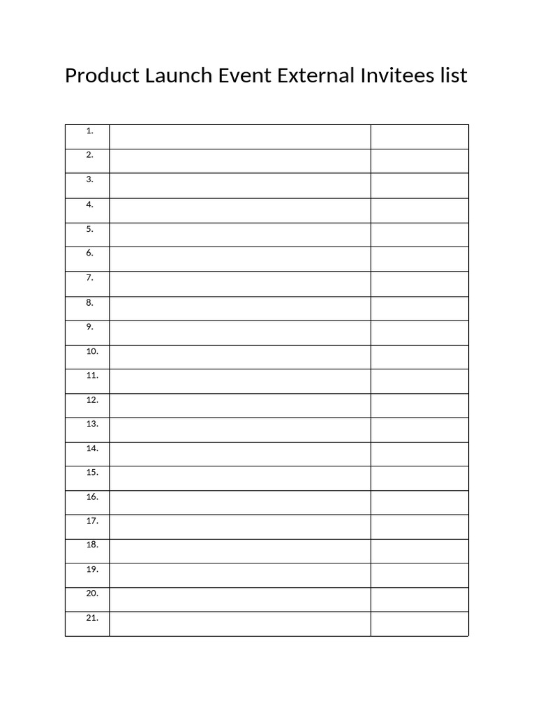 Product Launch Event External Invitees List | PDF