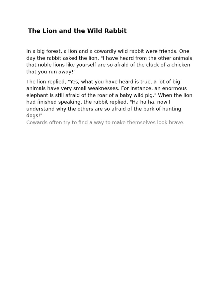The Lion and the Wild Rabbit | PDF