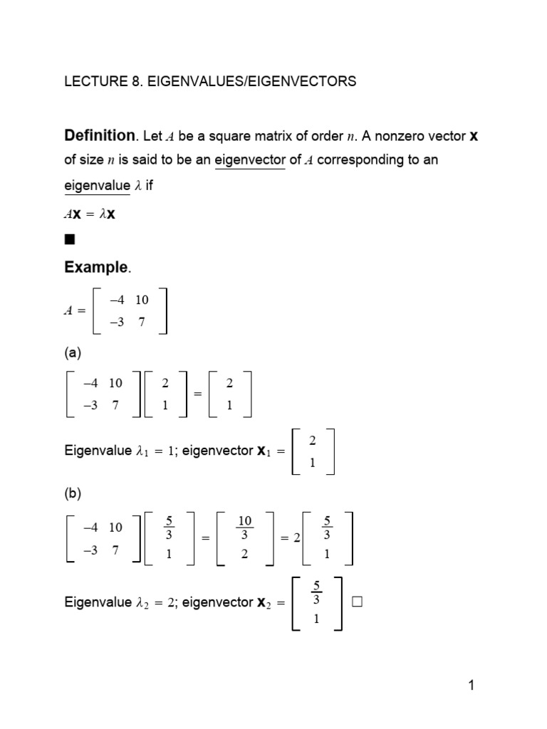 Linear Algebra. Lecture 8. Eigenvalues. Eigenvectors | PDF ...