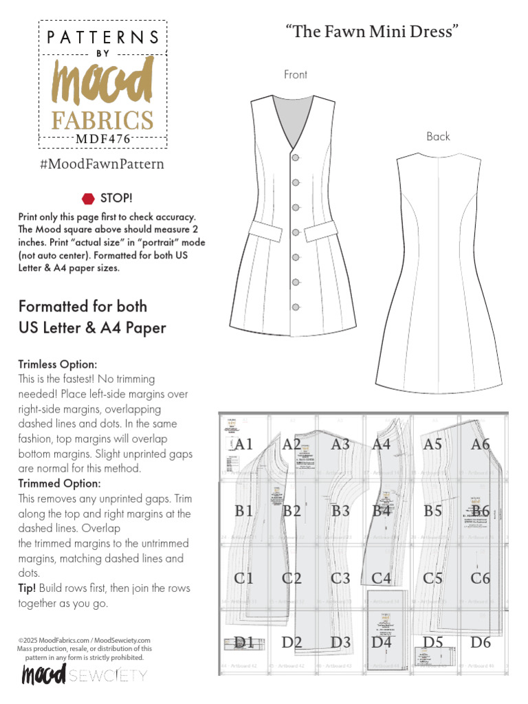 MDF476 Fawn Mini Dress Free Sewing Pattern A4 Letter Patterns Mood ...