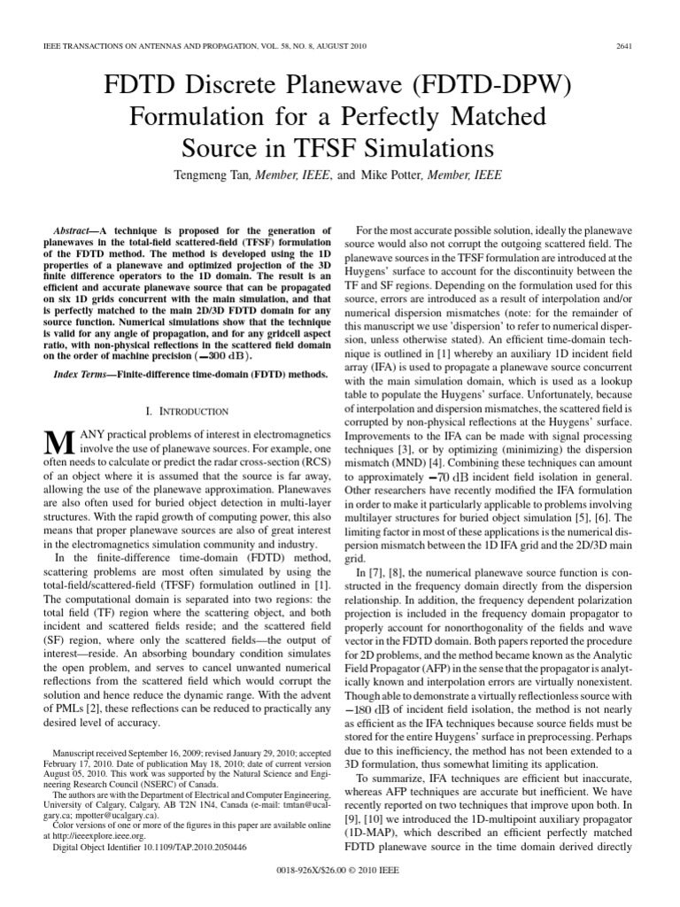 FDTD Discrete Planewave FDTD-DPW Formulation For A Perfectly Matched ...