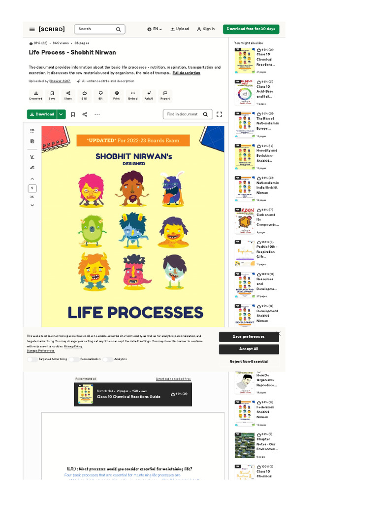 Www Scribd Com Document 613658992 Life Process Shobhit Nirwan... | PDF ...