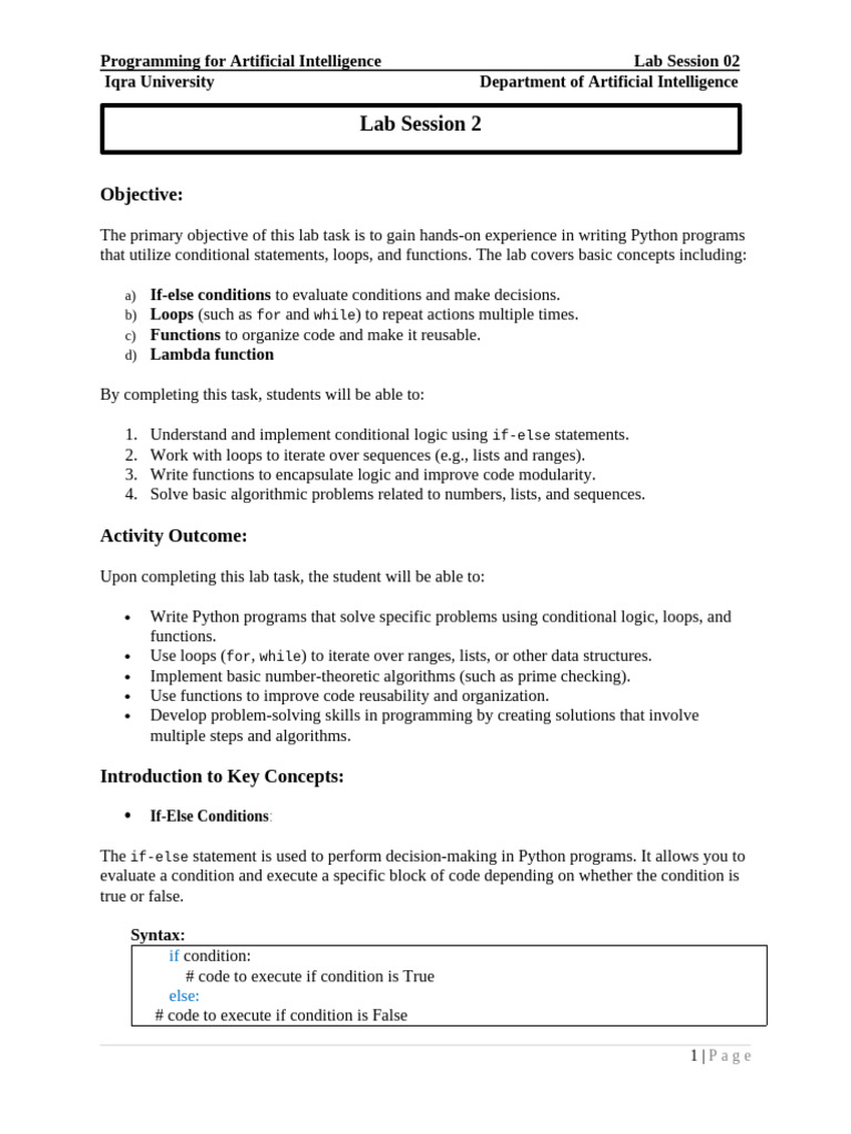 PFAI LAB MANUAL 2 Solveed | PDF | Control Flow | Anonymous Function