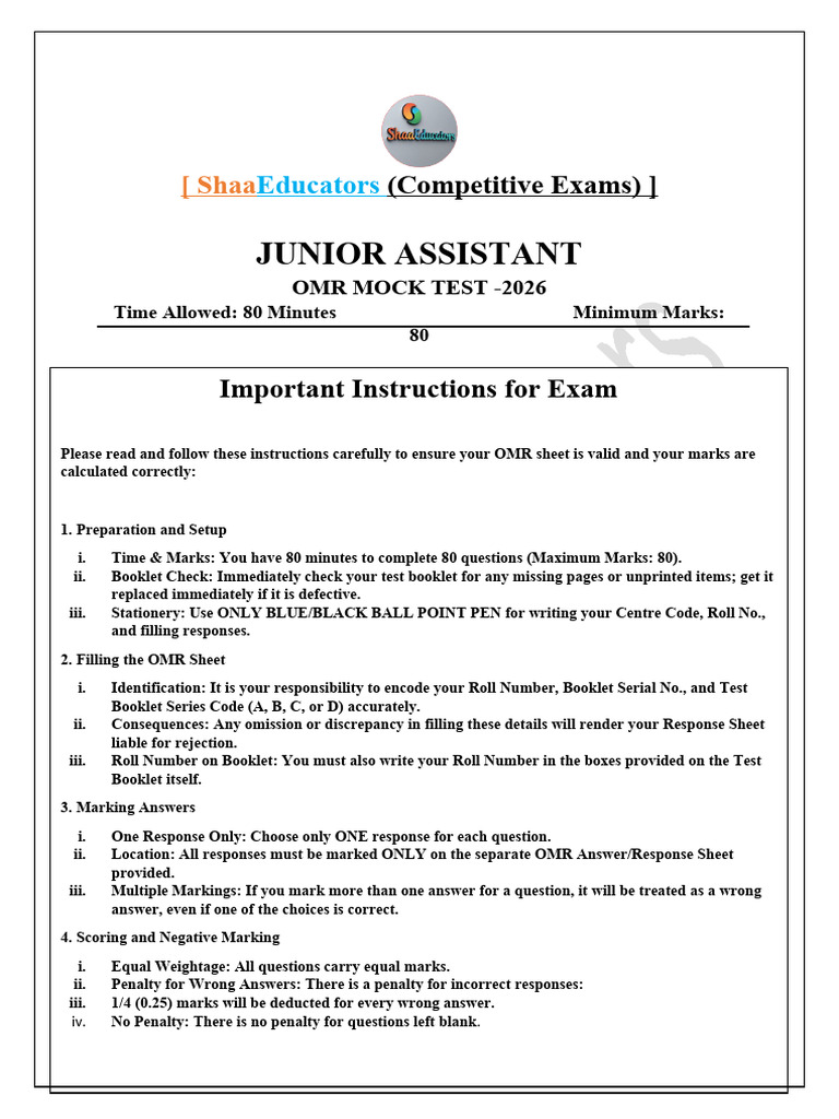 Question Paper Junior Assistant | PDF | Computing