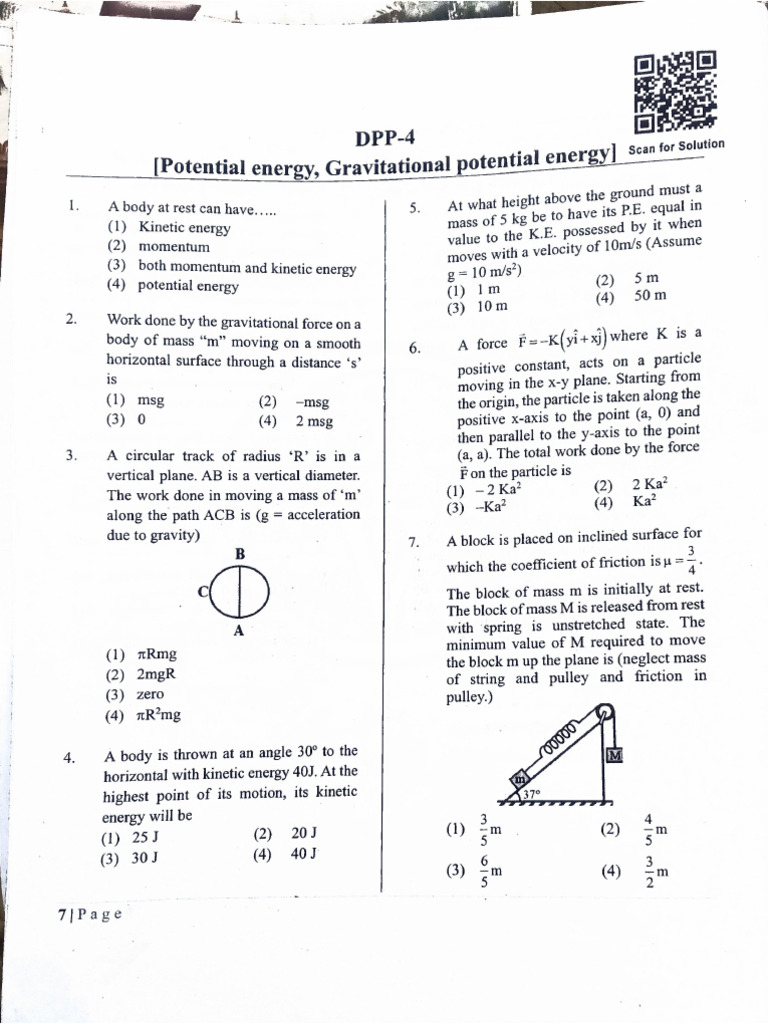 Physics Dpp Neet of Chapter Work Power and Energy | PDF