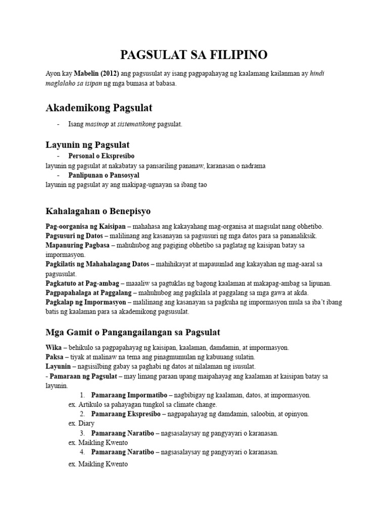 PAGSULAT Reviewer | PDF