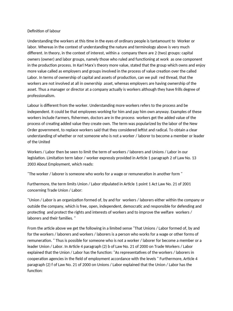 Definition of Labour.docx Ingg | PDF | Trade Union | Employment