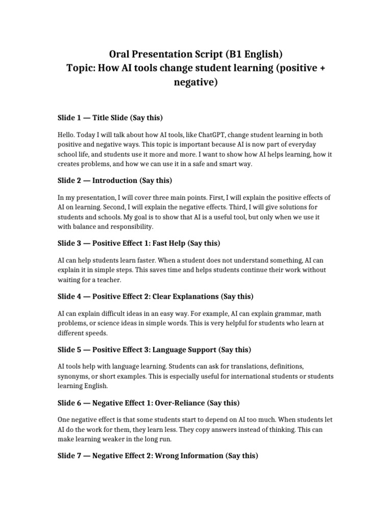 AI Oral Presentation Script B1 | PDF | Artificial Intelligence ...