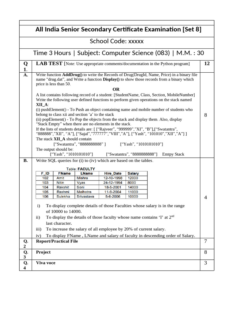 12 Computer Science Practicals Qp-8 (1) - 1 | PDF | Programming ...