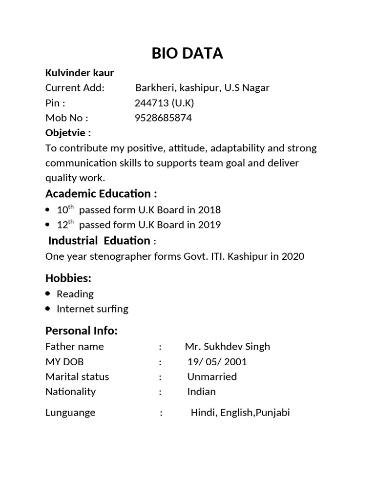 Bio Data | PDF