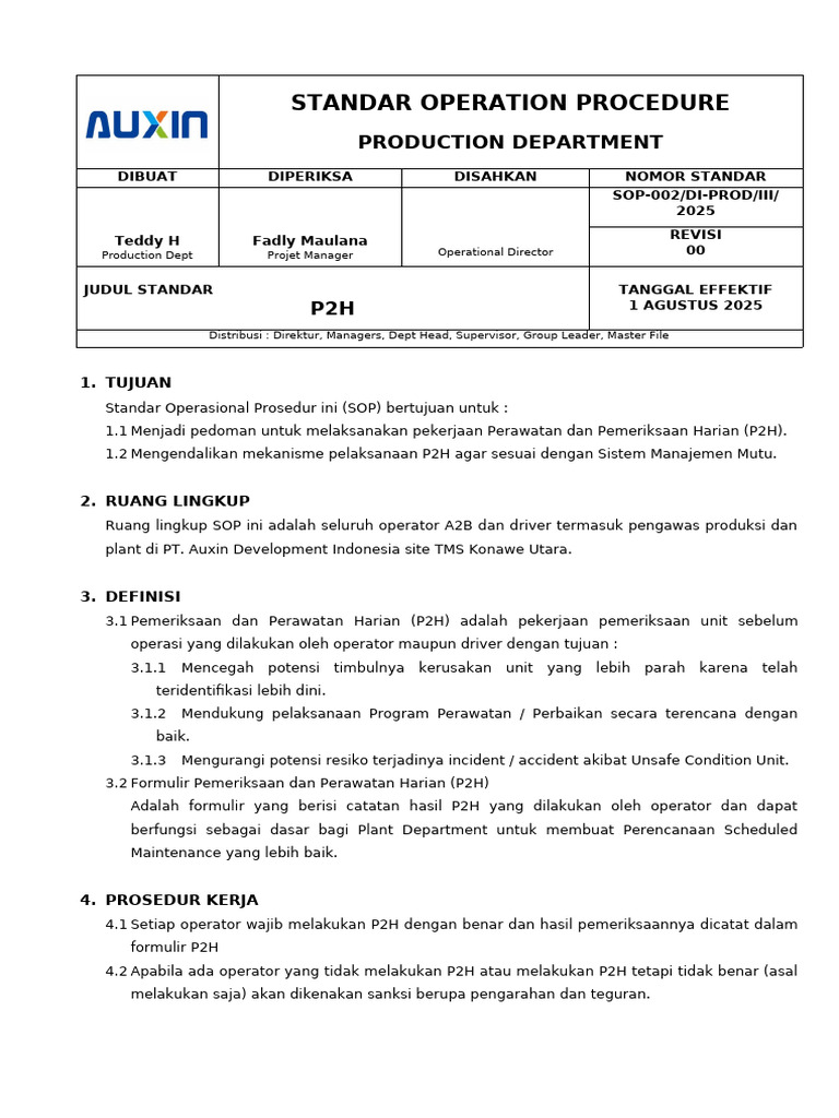 Sop P2H | PDF