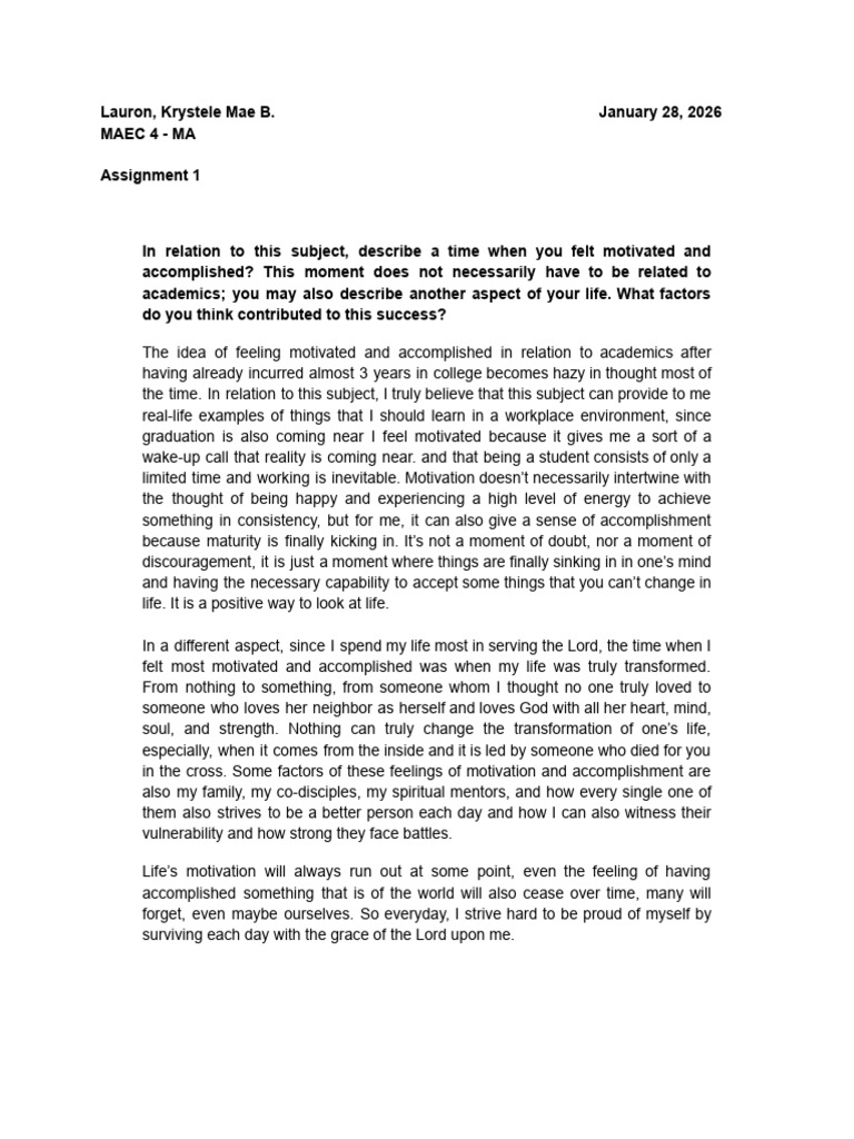 Lauron MA Assignment 1 | PDF | Feeling | Psychological Concepts