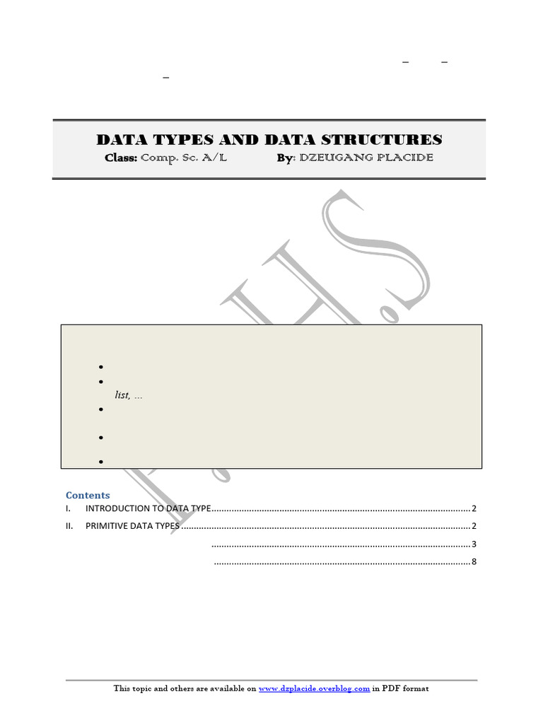 Data type and data structure | PDF | Integer (Computer Science) | Data Type
