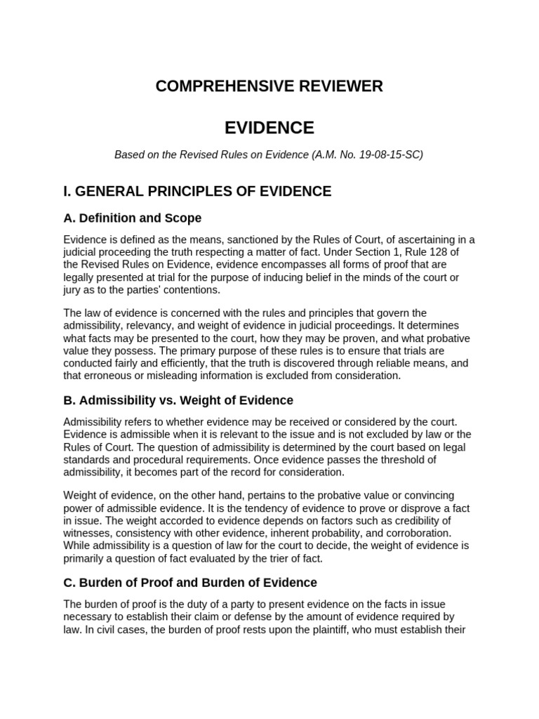 Evidence Comprehensive Reviewer | PDF | Burden Of Proof (Law ...