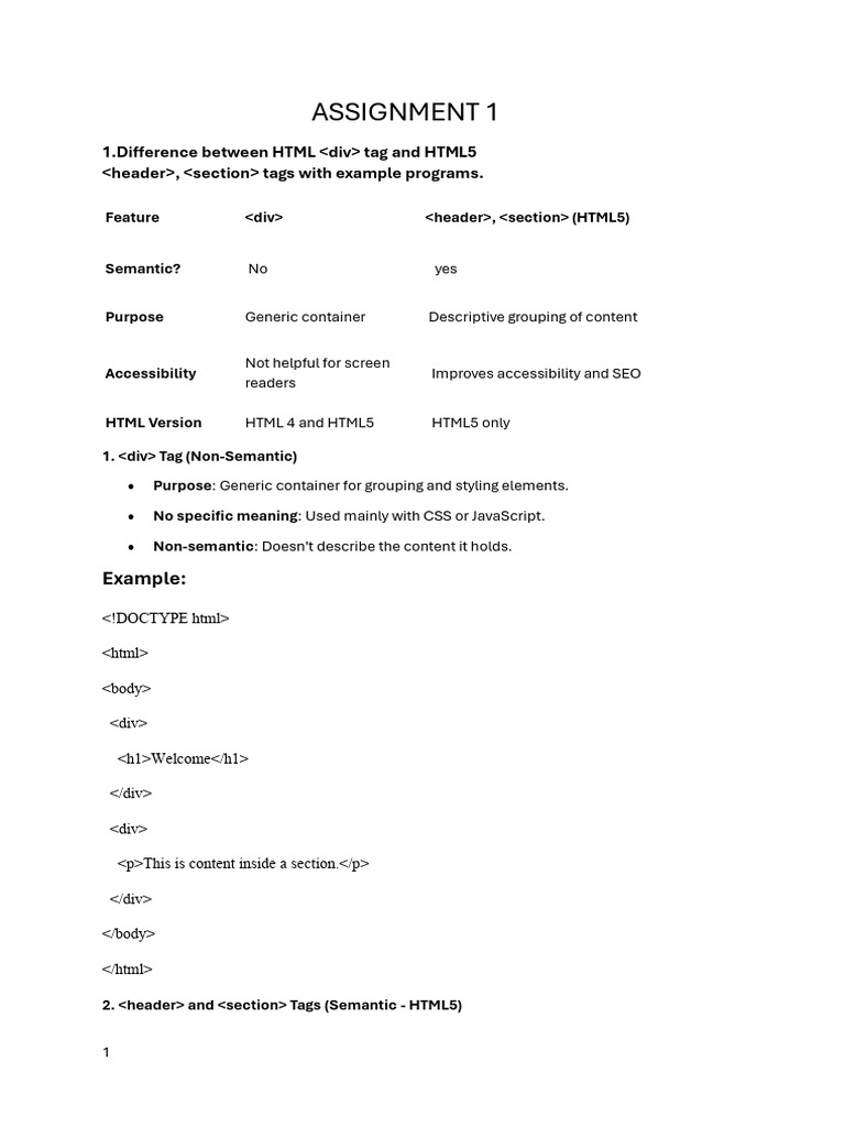 Difference Between HTML-1 | PDF | Html Element | Html