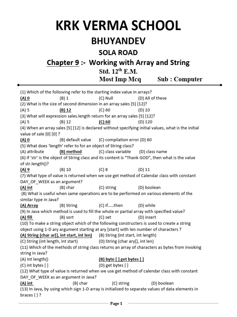 Chap 9 Most Imp MCQ With Answers | PDF | String (Computer Science ...