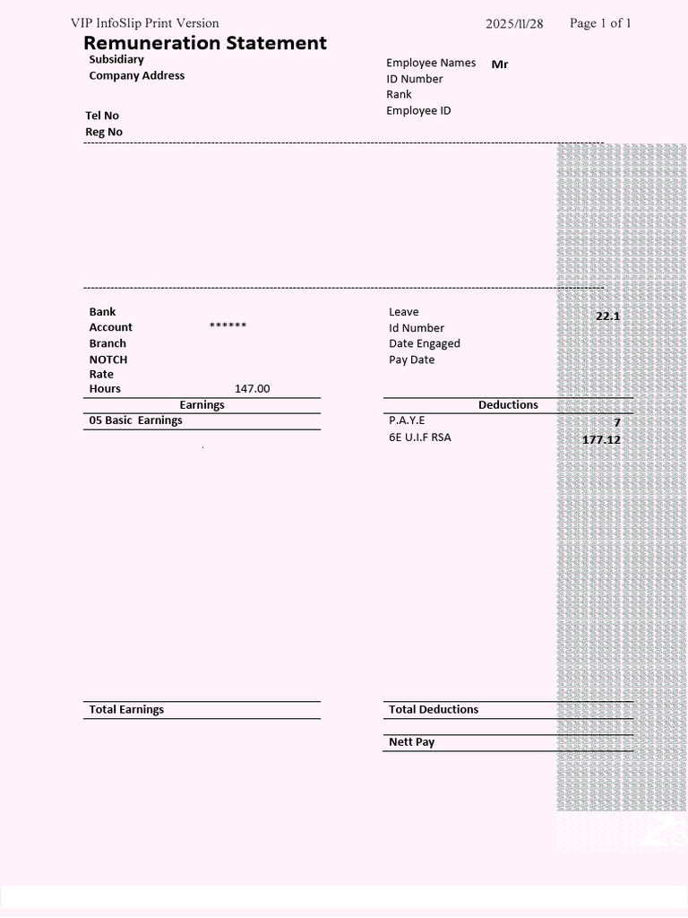Remuneration Statement Emp Milk World Nov | PDF