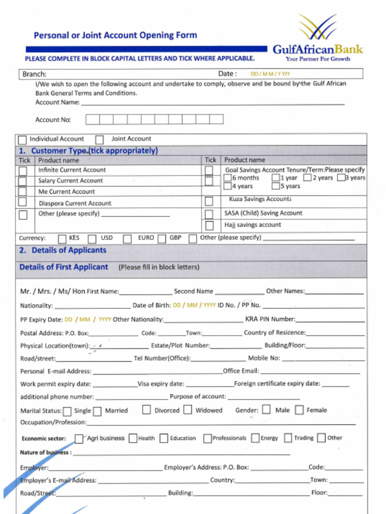 Personal Account Opening Form | PDF
