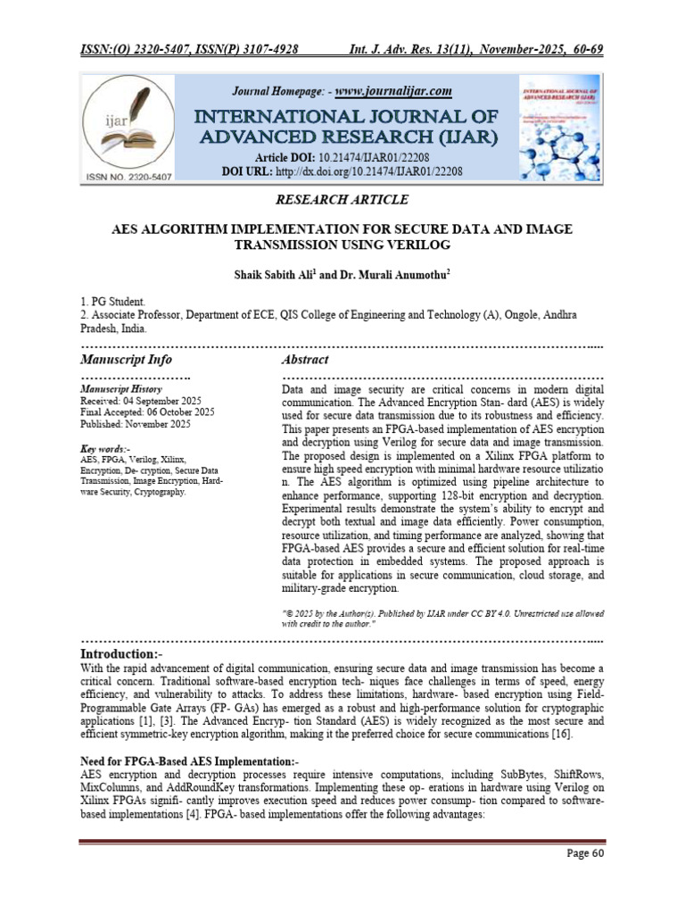 Aes Algorithm Implementation For Secure Data and Image Transmission ...