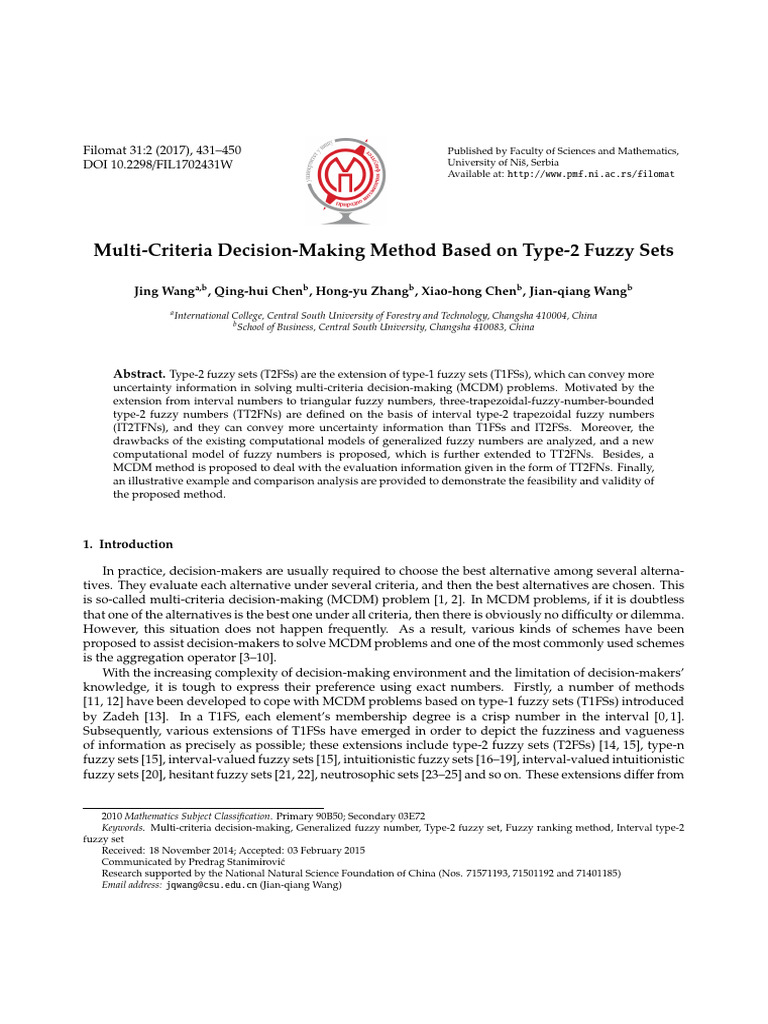 Multi-criteria Decision-making Method Based on Typ | PDF | Function ...