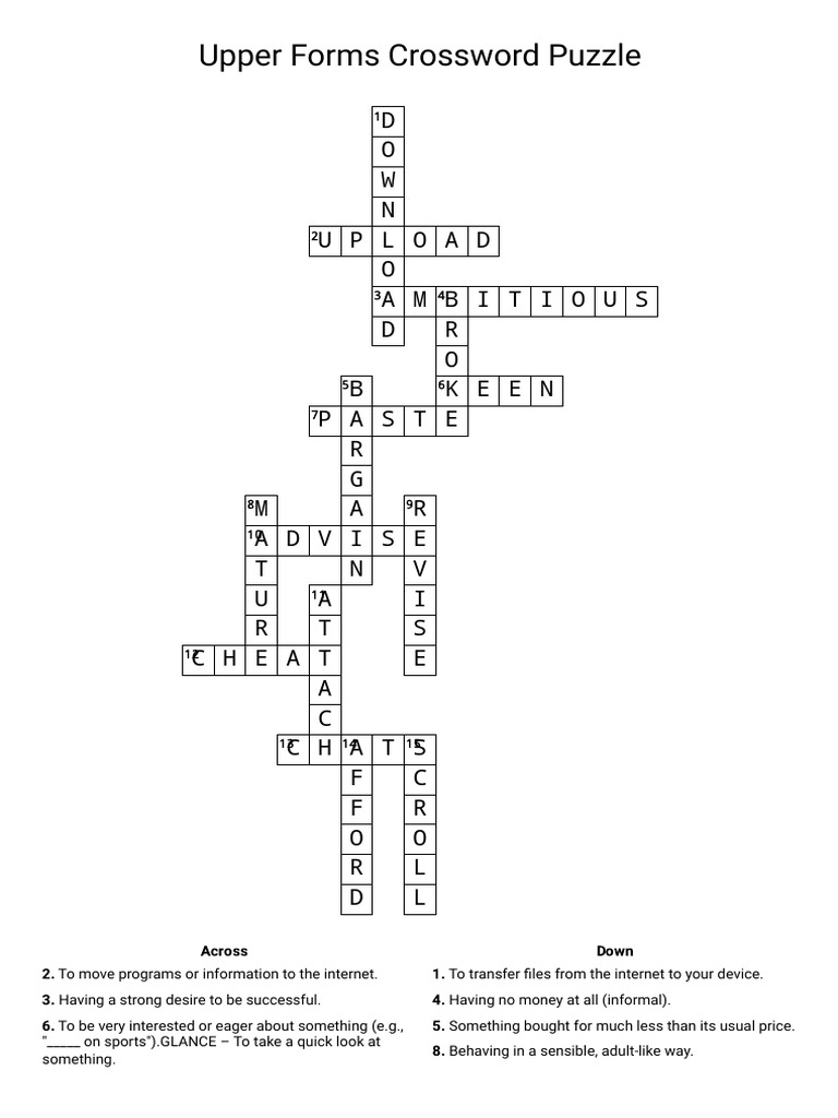 Upper Forms Crossword Puzzle - Crossword Labs (1) | PDF | Chess Theory ...