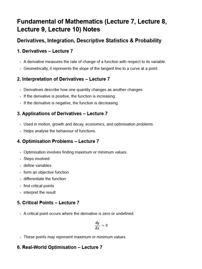 Fundamental of Mathematics (Lecture 7, Lecture 8, Lecture 9, Lecture 10 ...
