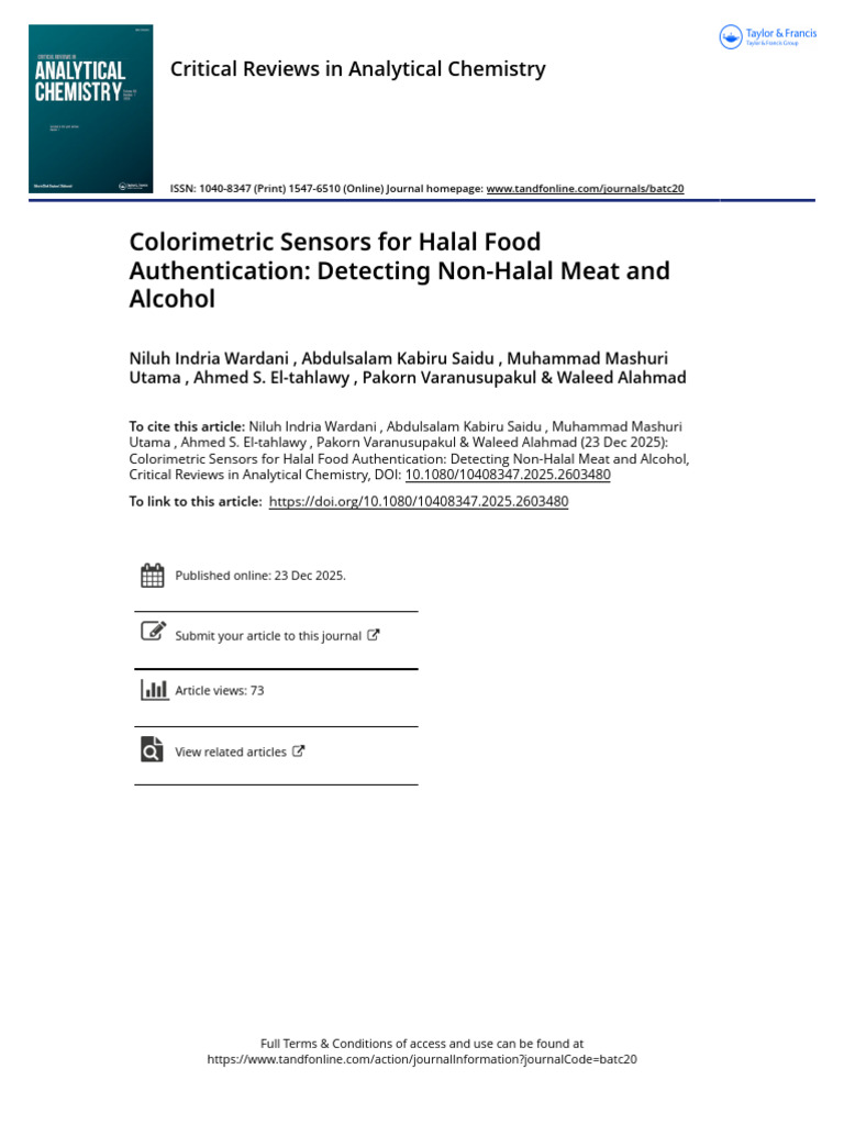 Colorimetric Sensors For Halal Food Authentication Detecting Non-Halal ...