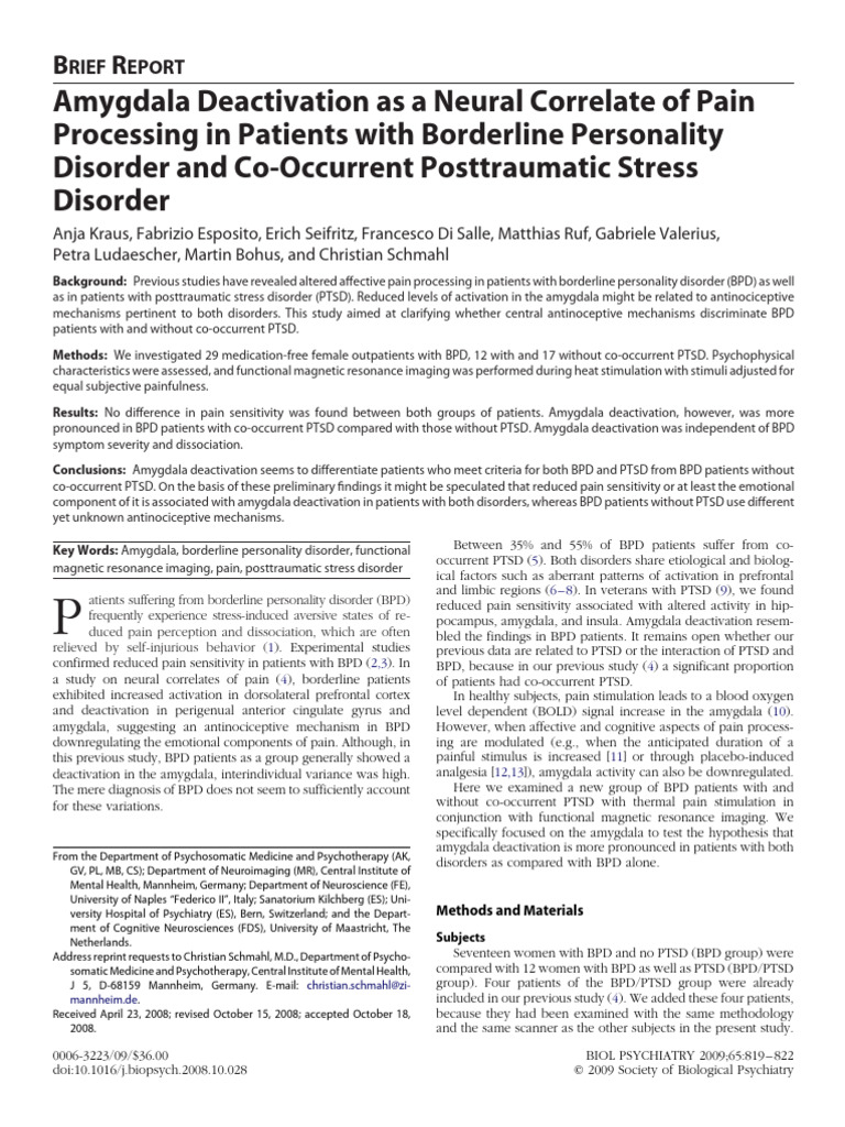 Amygdala Deactivation As A Neural Correlate of Pain Processing in ...