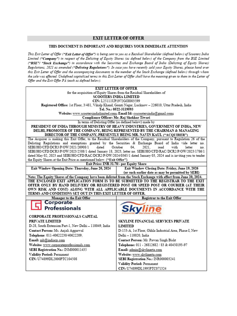 Exit Letter of Offer | PDF