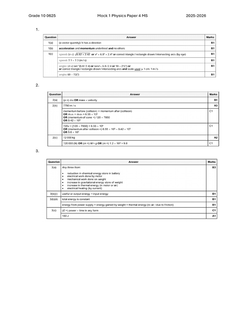 Grade 10 0625 MS Physics Paper 4 Mock 1 2025-2026 | PDF