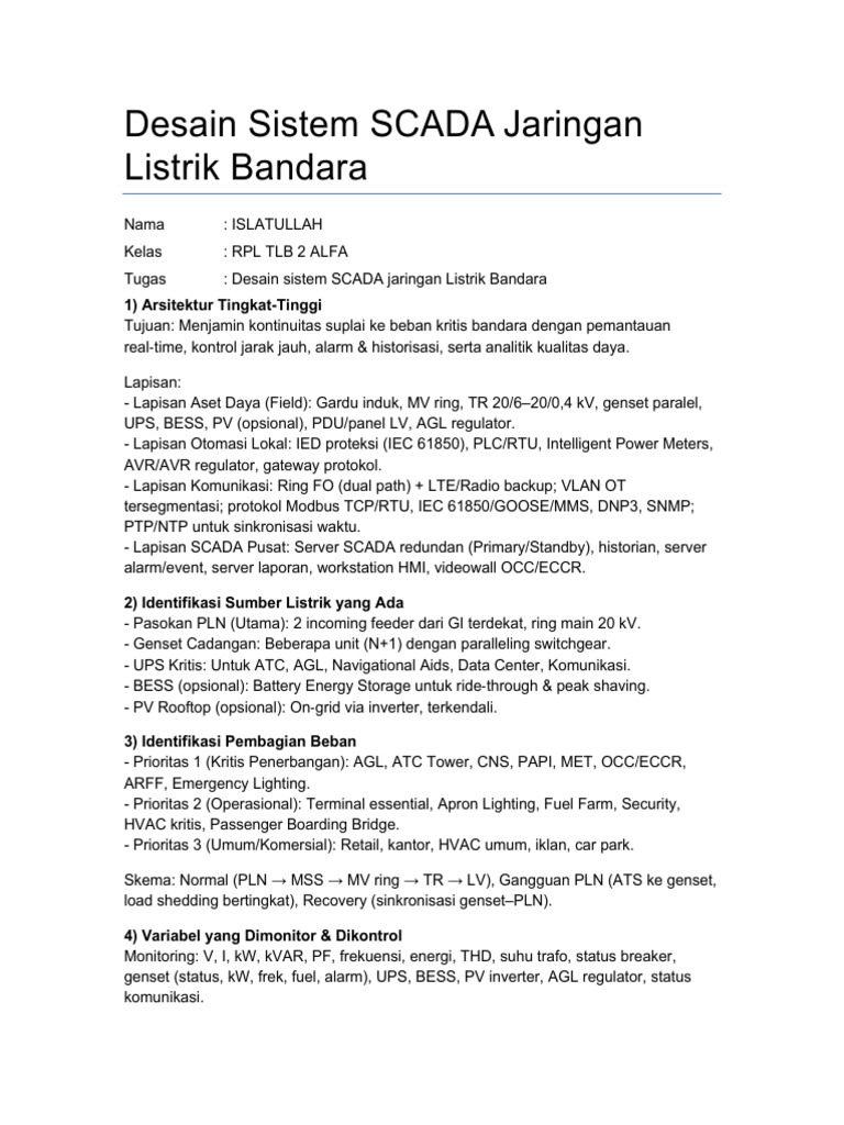 Desain Sistem SCADA Jaringan Listrik ISLATULLAH | PDF