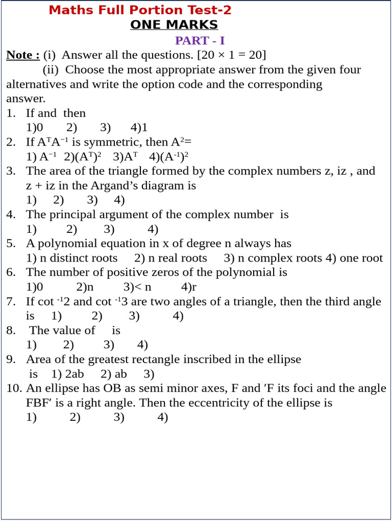 Full Portion 2 (1 Marks) | PDF | Zero Of A Function | Mathematical Objects