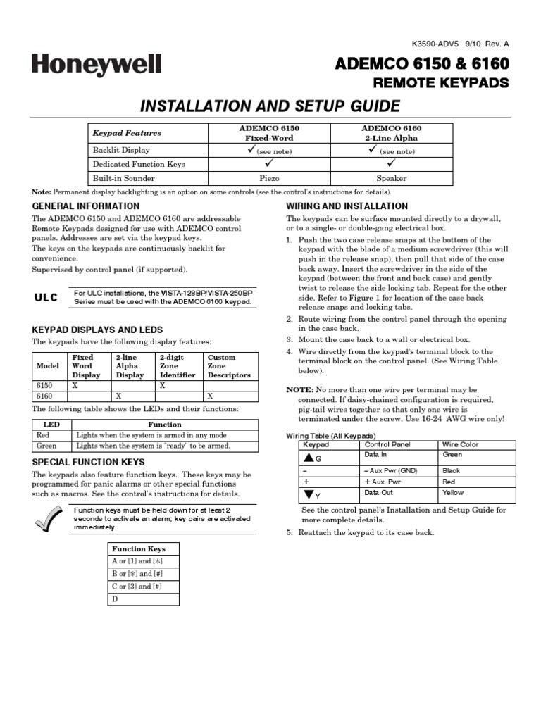 Honeywell 6150 Honeywell 6160 Install Guide PDF Security Alarm