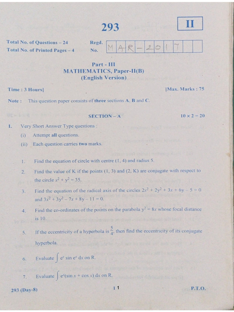 Maths Previous Papers 2b EM | PDF