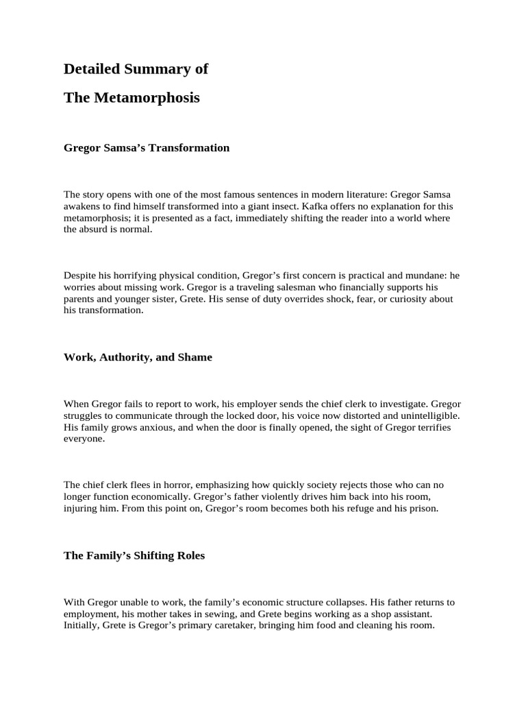 Summary of Kafka Metamorphosis (1915) | PDF | The Metamorphosis