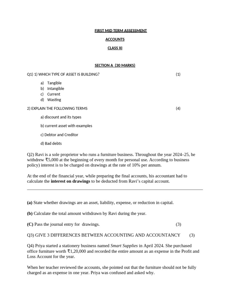 Xi Mid Term Acc Paper | PDF | Going Concern | Expense