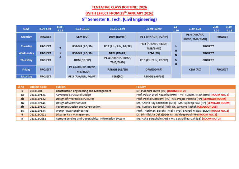 22012026-8th Semester Class Routine-2026 | PDF